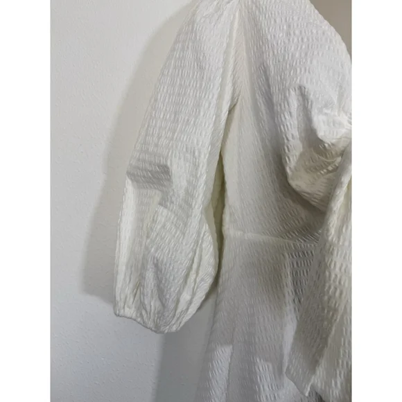 Ted Baker Askas Seersucker Smocked Tie Front Dress 8 White Cocktail Party $285 - Picture 7 of 11
